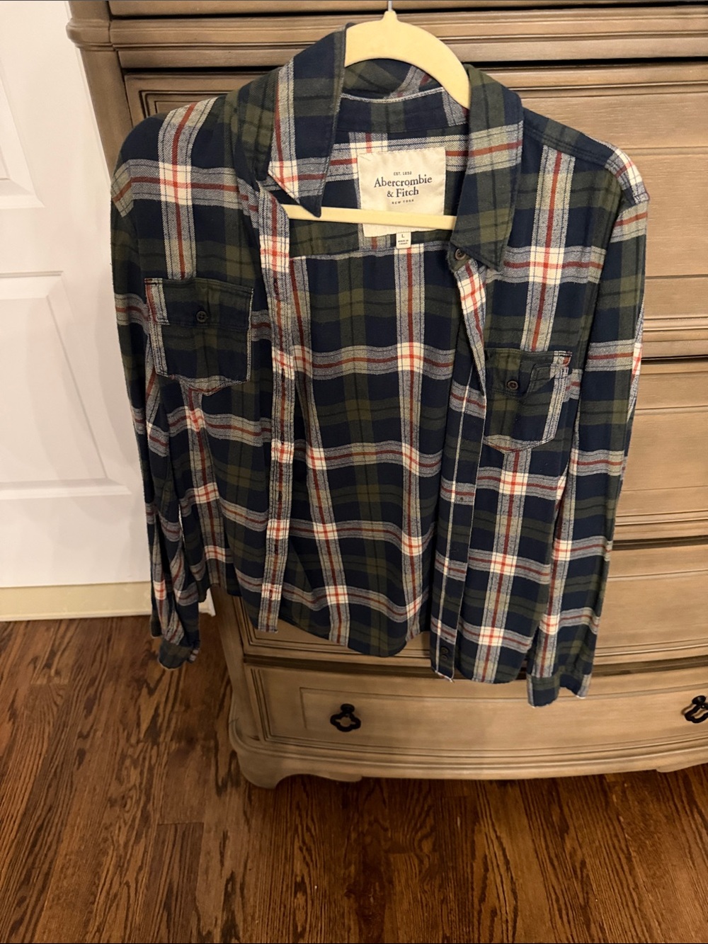 Abercrombie & Fitch Navy Olive Plaid Flannel Shirt